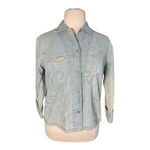Coldwater Creek Women's Blue Denim Embroidered Jacket L